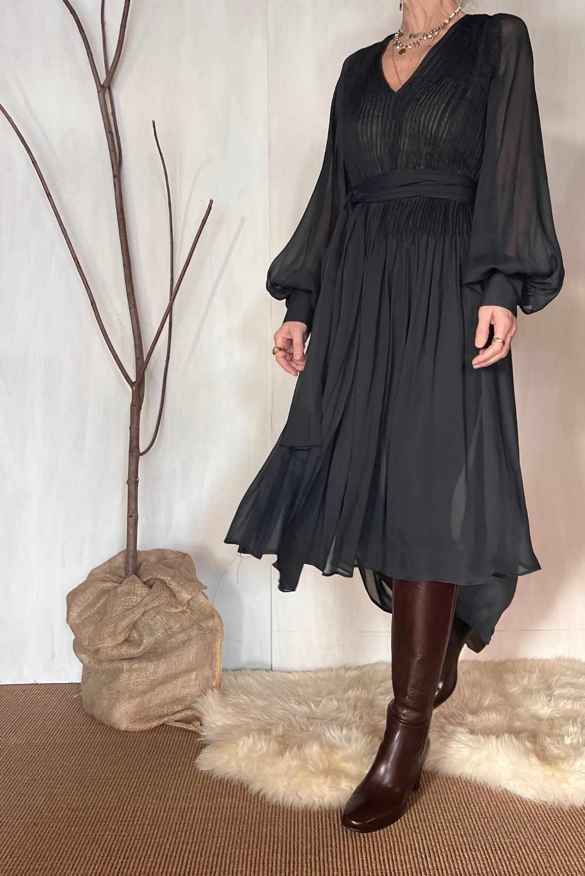 Abito lungo plisse georgette