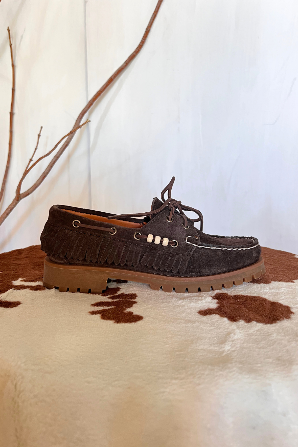 Mocassino in suede con frange
