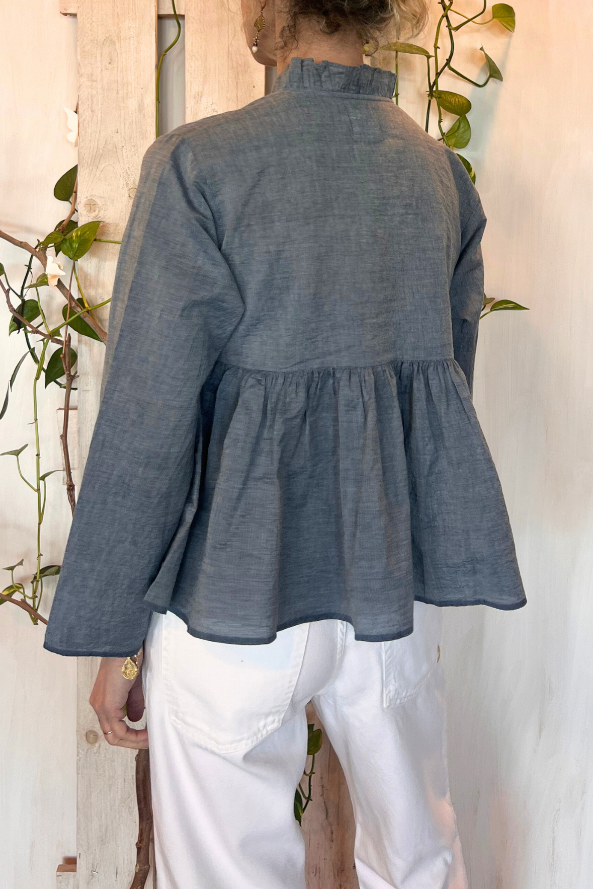 Blusa incrociata chambray