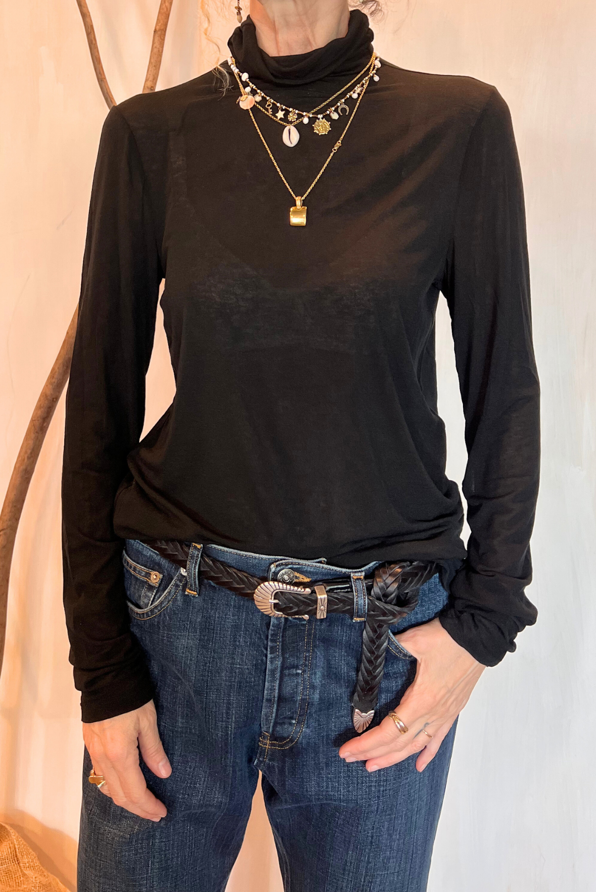 T-shirt collo alto viscosa e seta