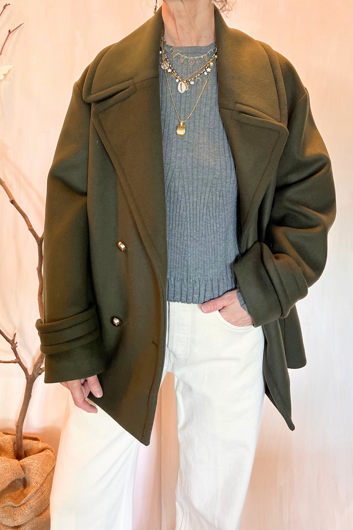 Peacoat a ovetto in lana