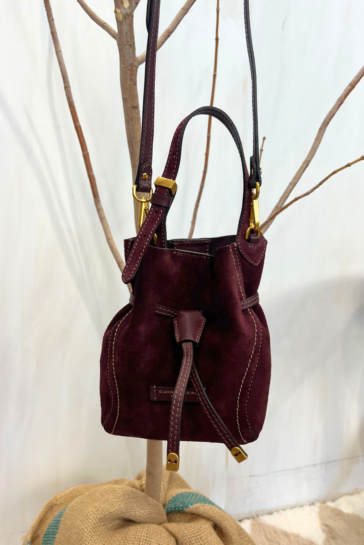Secchiello Sienna in pelle scamosciata