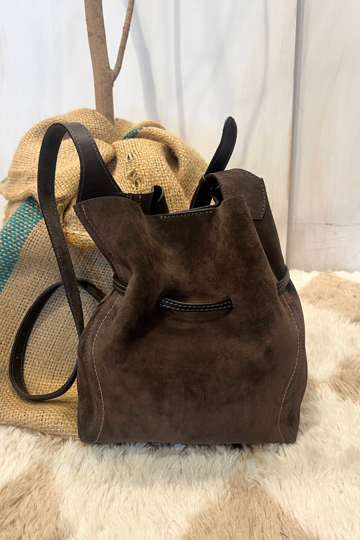 Secchiello Sienna in pelle scamosciata