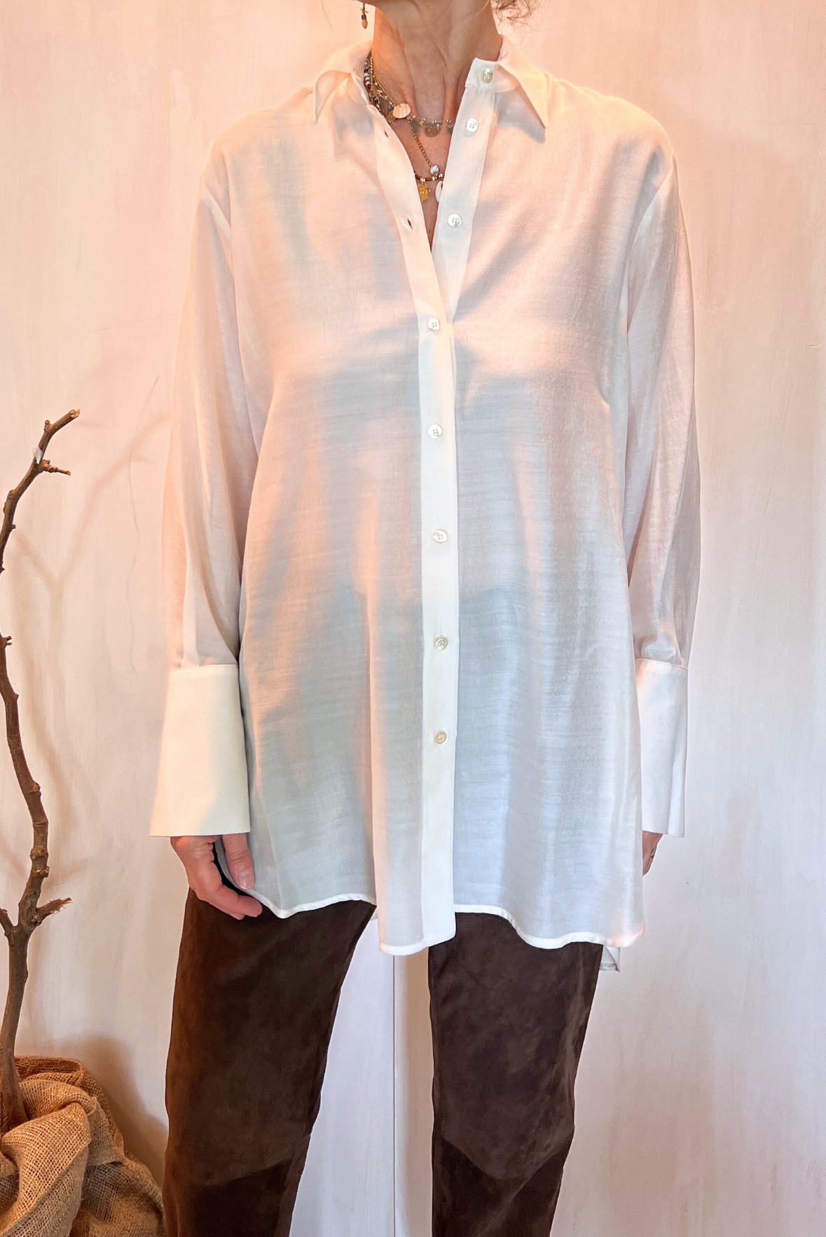 Camicia over in lana e seta