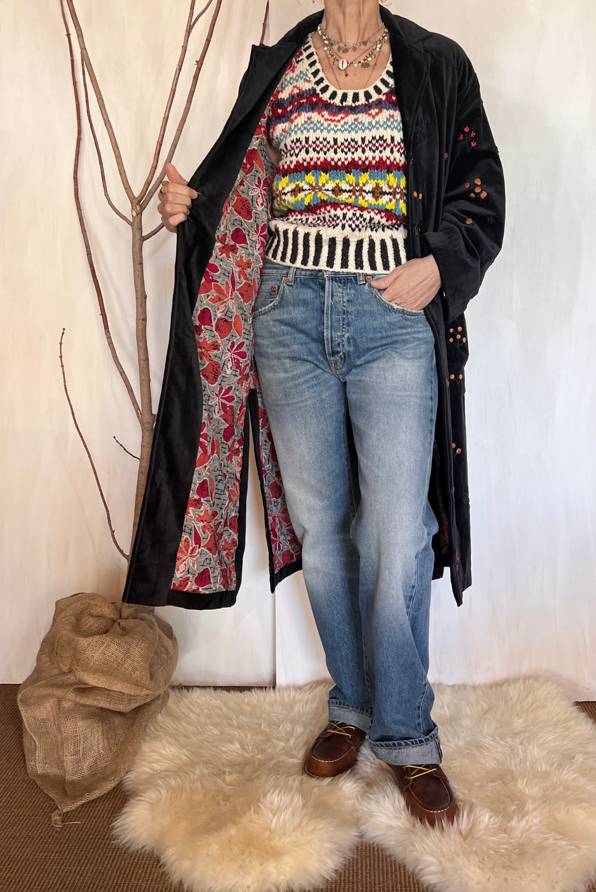 Cappotto in velluto ricami