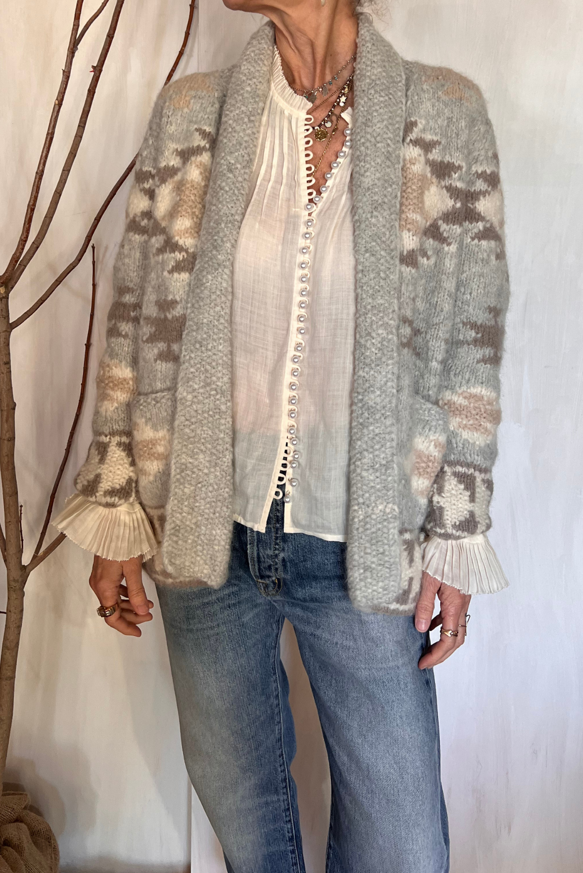 Cardigan sciallato in alpaca