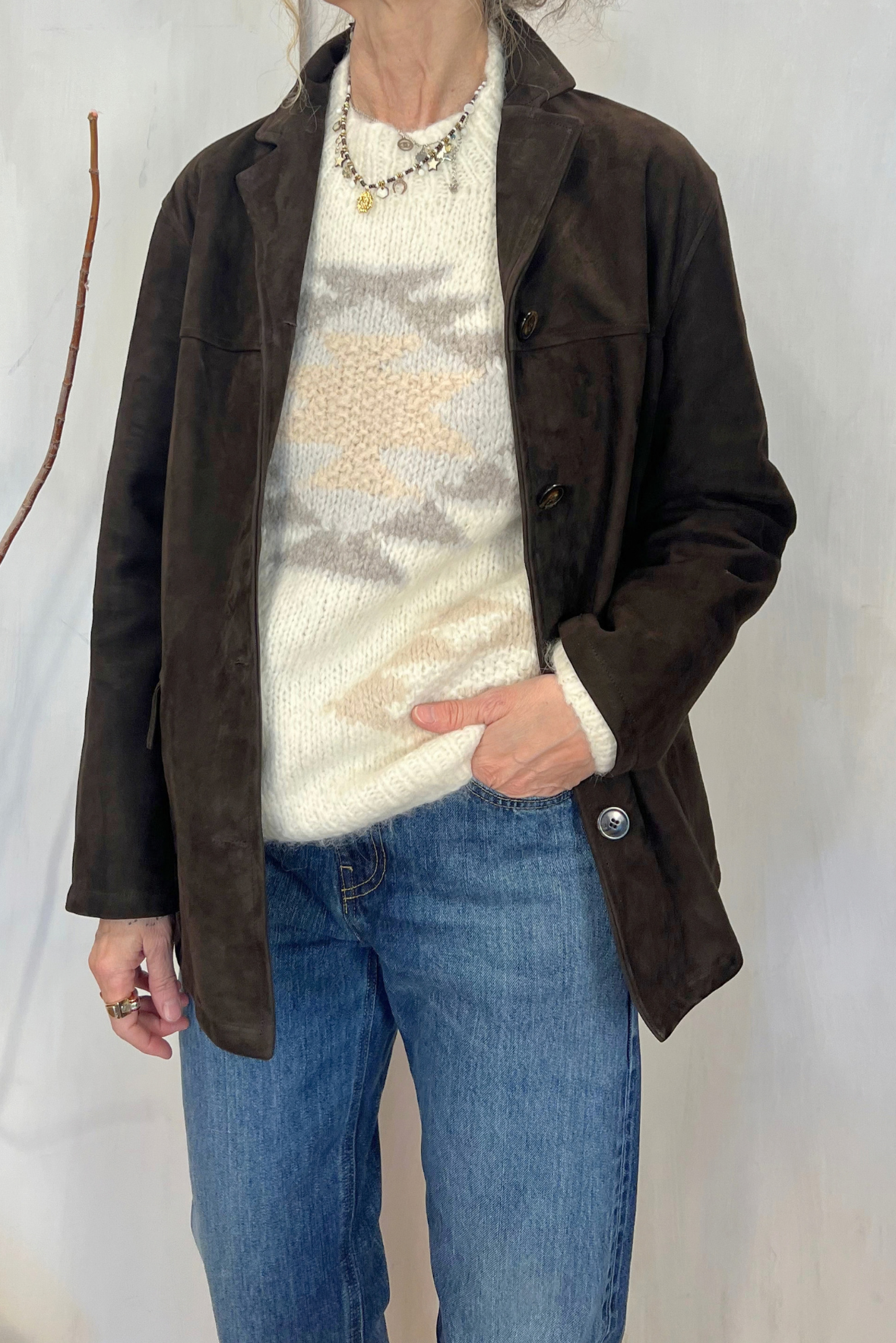 Blazer in pelle scamosciato