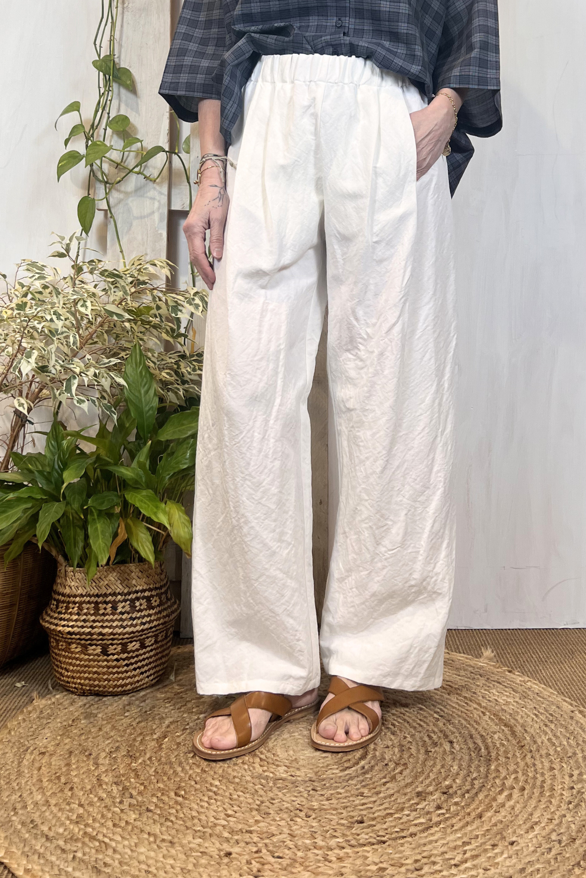 Pantalone a palazzo misto lino
