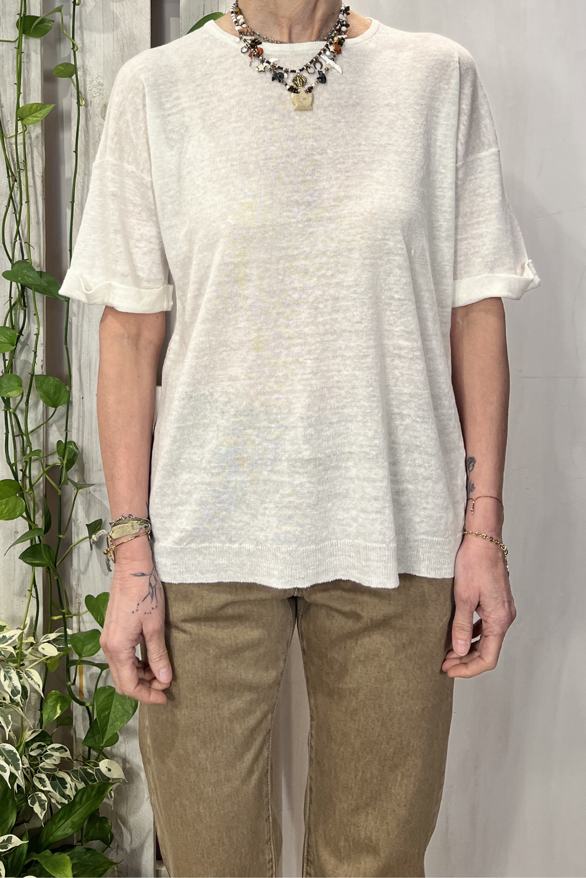 T-shirt in maglia lino e seta