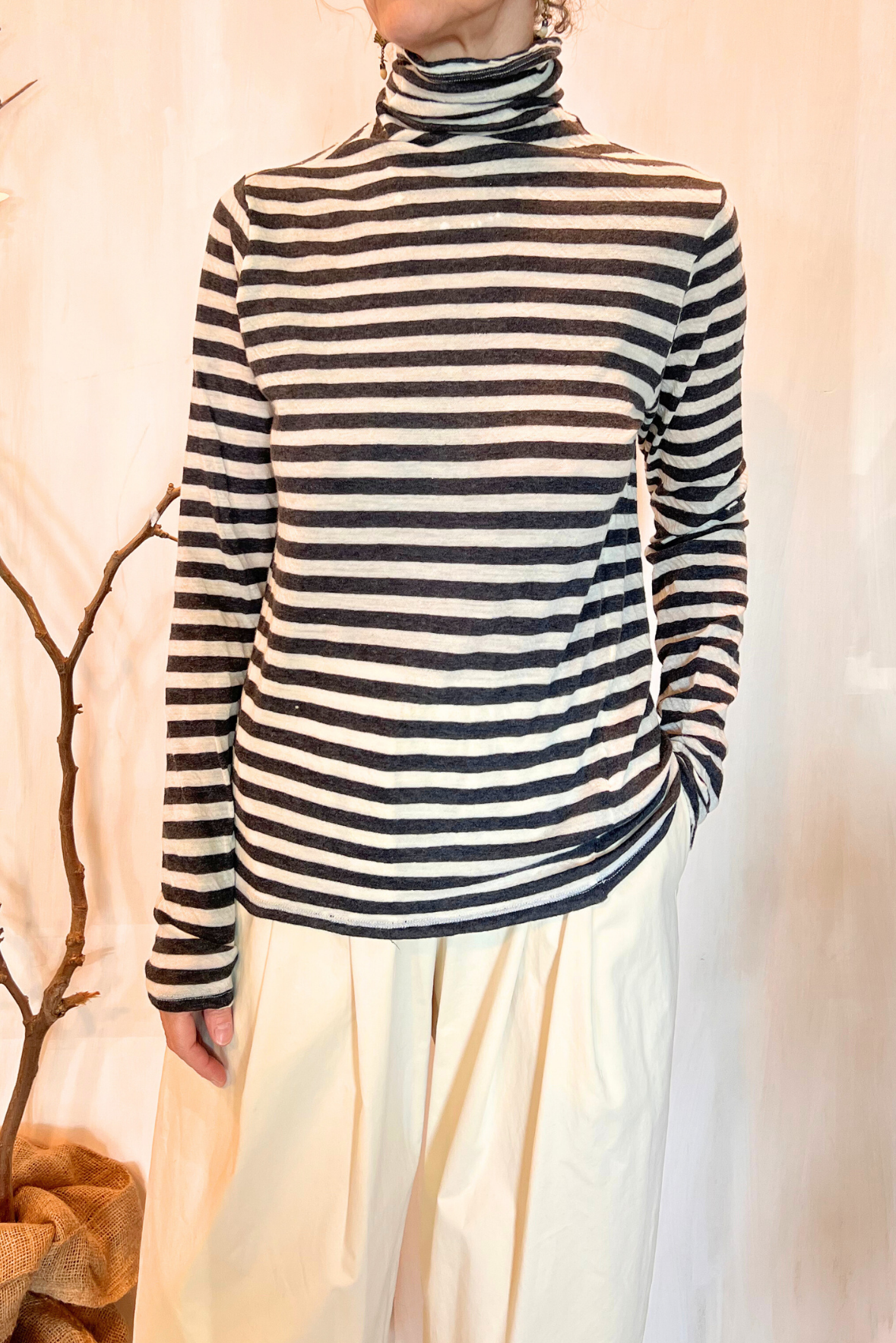 T-shirt a righe misto lana