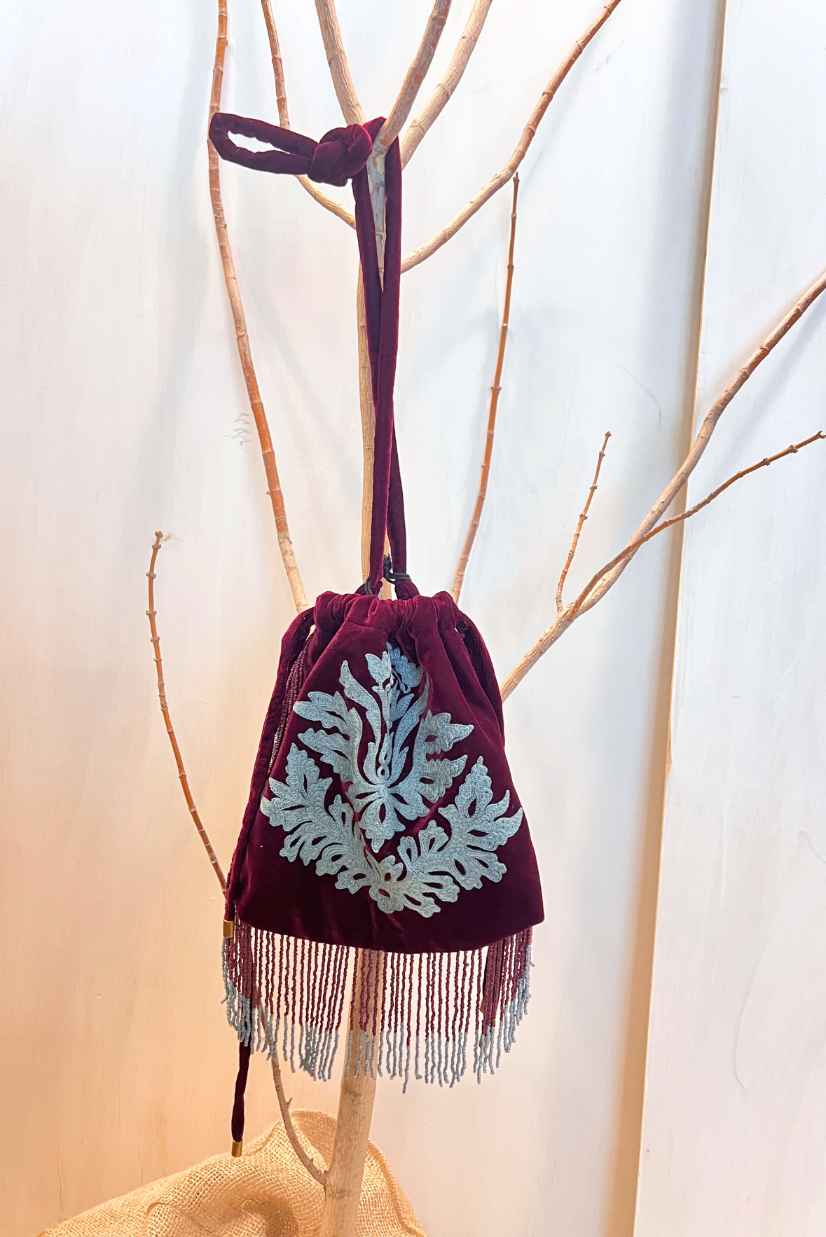 Borsa in velluto con perline