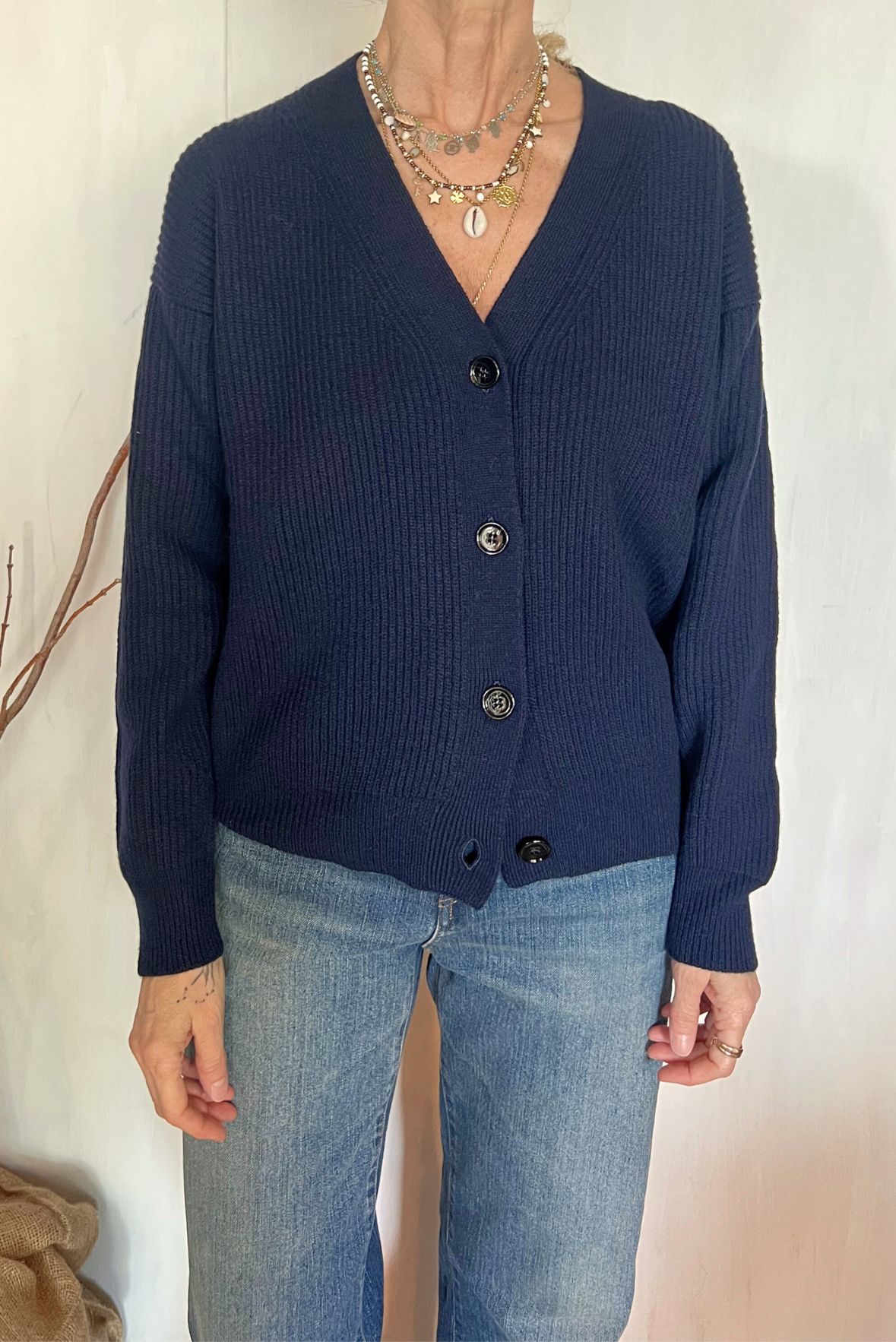 Cardigan a coste in lana