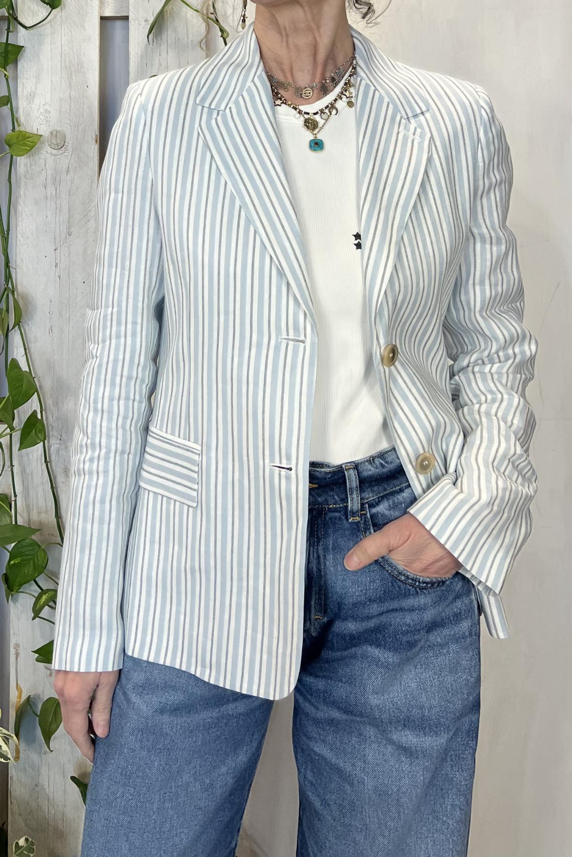 Blazer a righe in lino