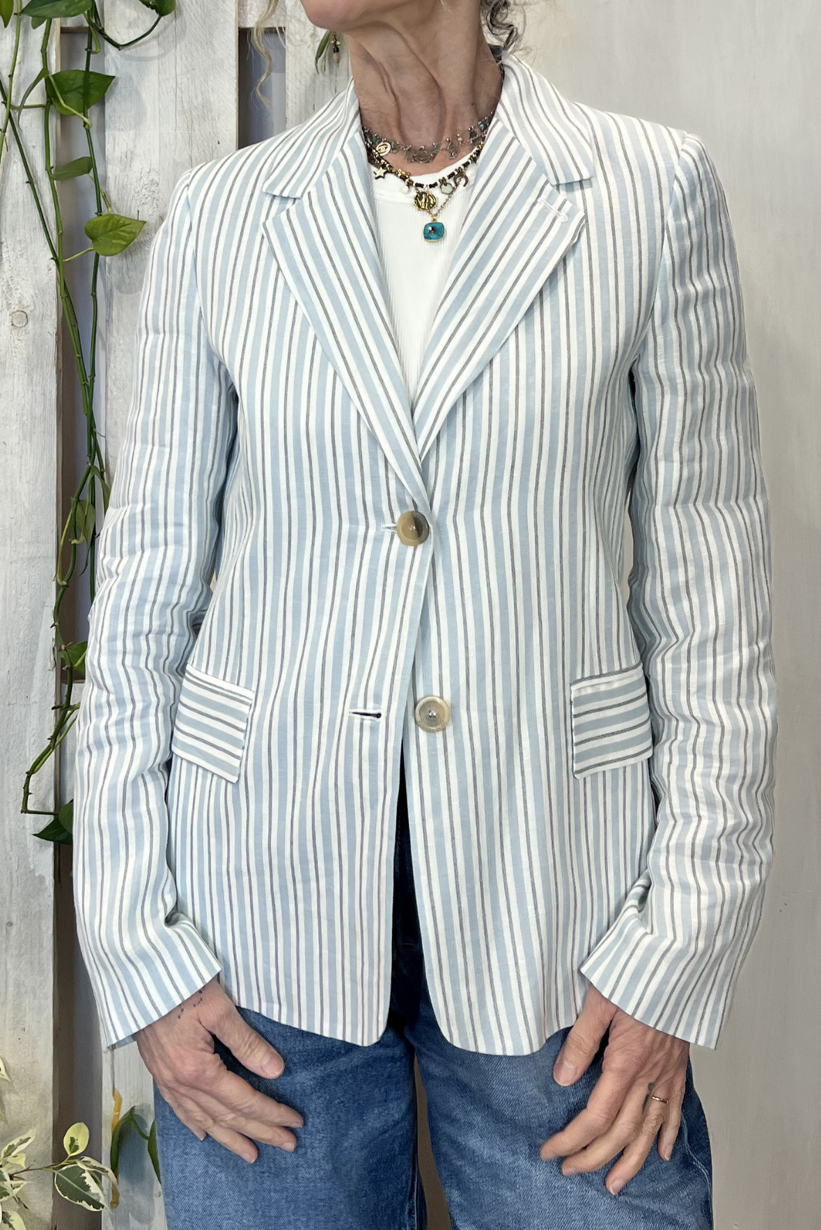 Blazer a righe in lino