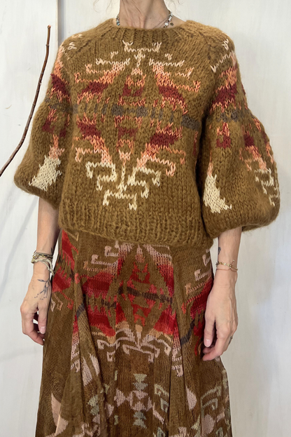 Maglia jacquard maniche a sbuffo