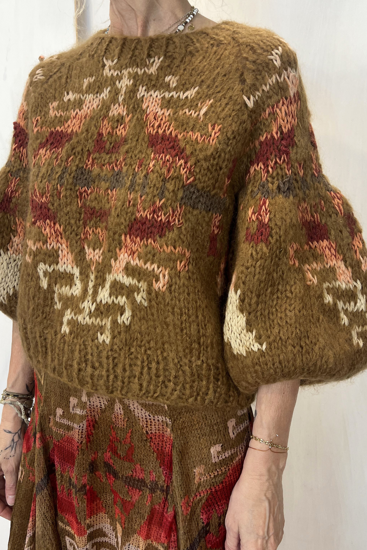 Maglia jacquard maniche a sbuffo