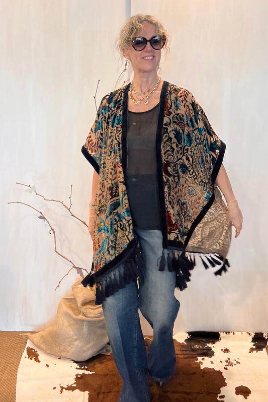Kimono in viscosa devoré frange