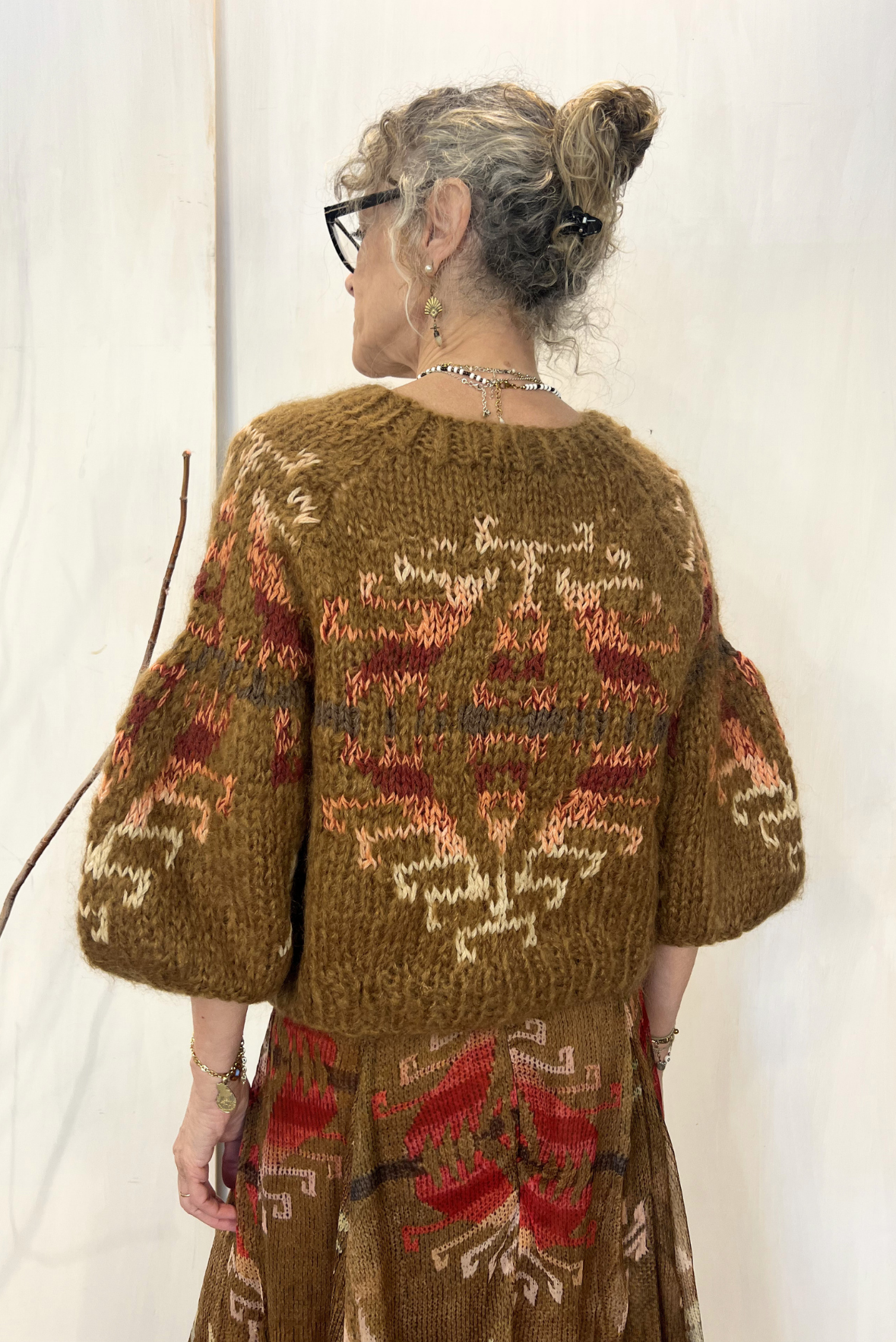 Maglia jacquard maniche a sbuffo