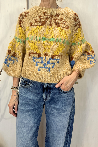 Maglia jacquard maniche a sbuffo