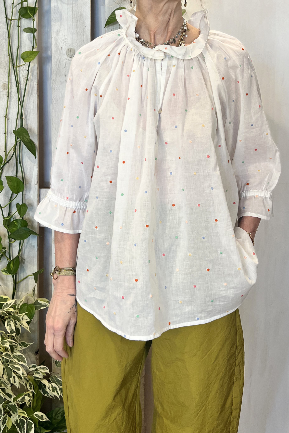 Blusa collo bebè a pois