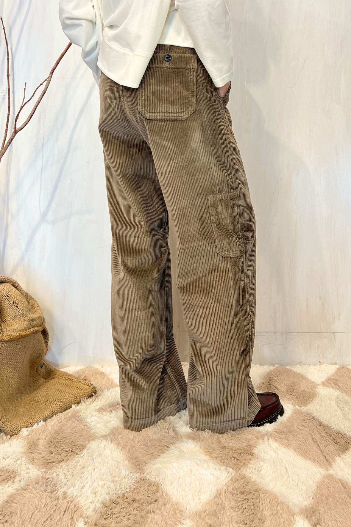 Pantalone fatigue in velluto a costine