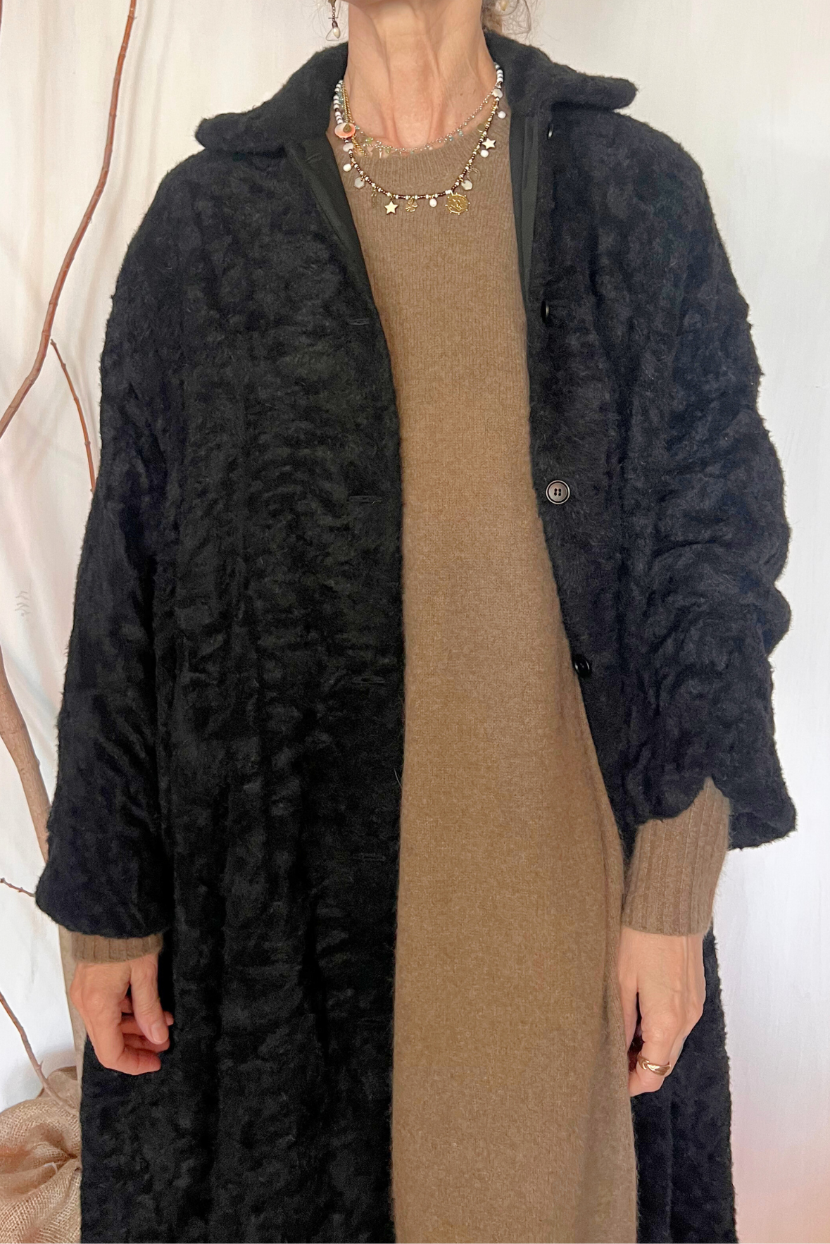 Cappotto over in lana effetto pelliccia