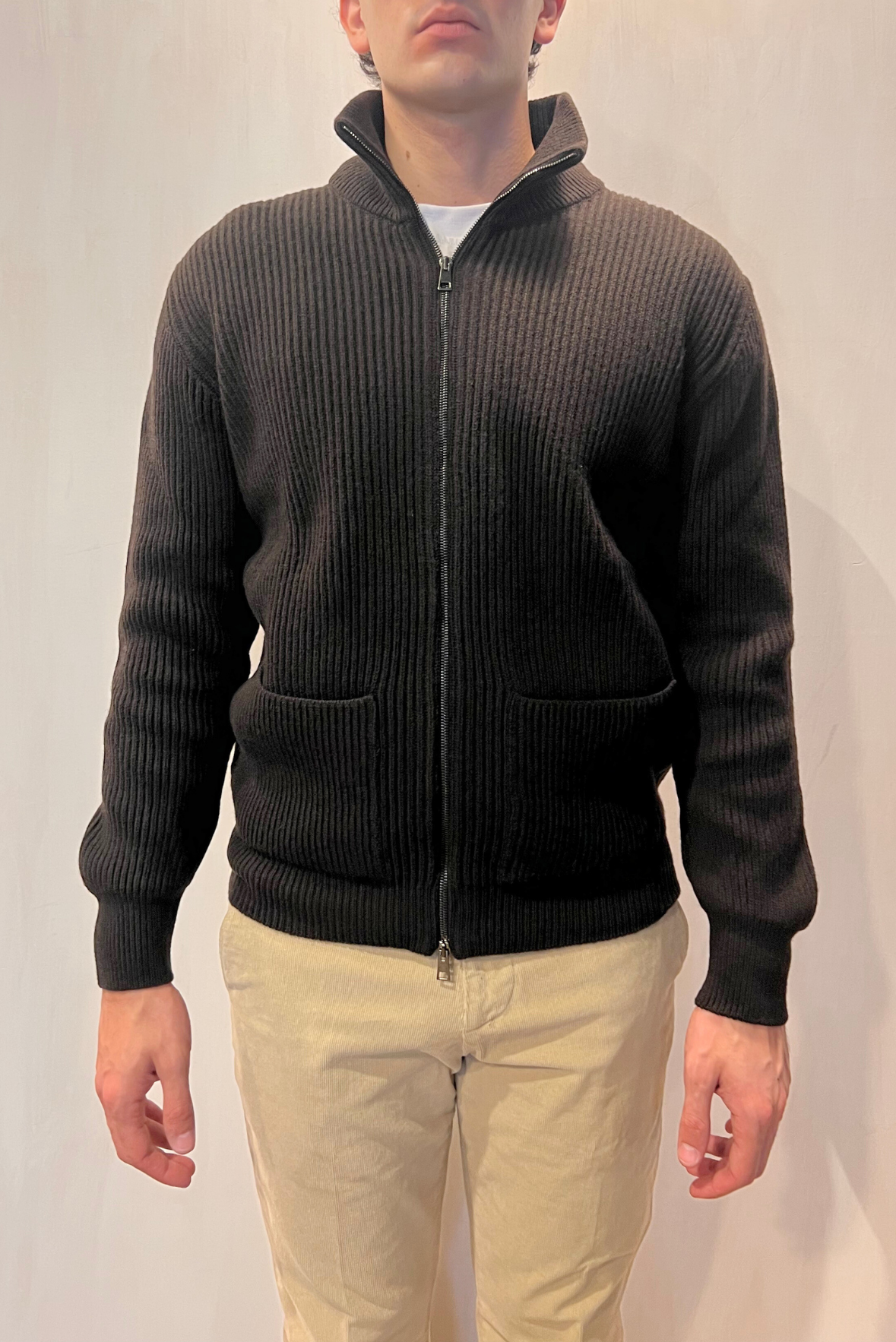 Cardigan a coste con zip