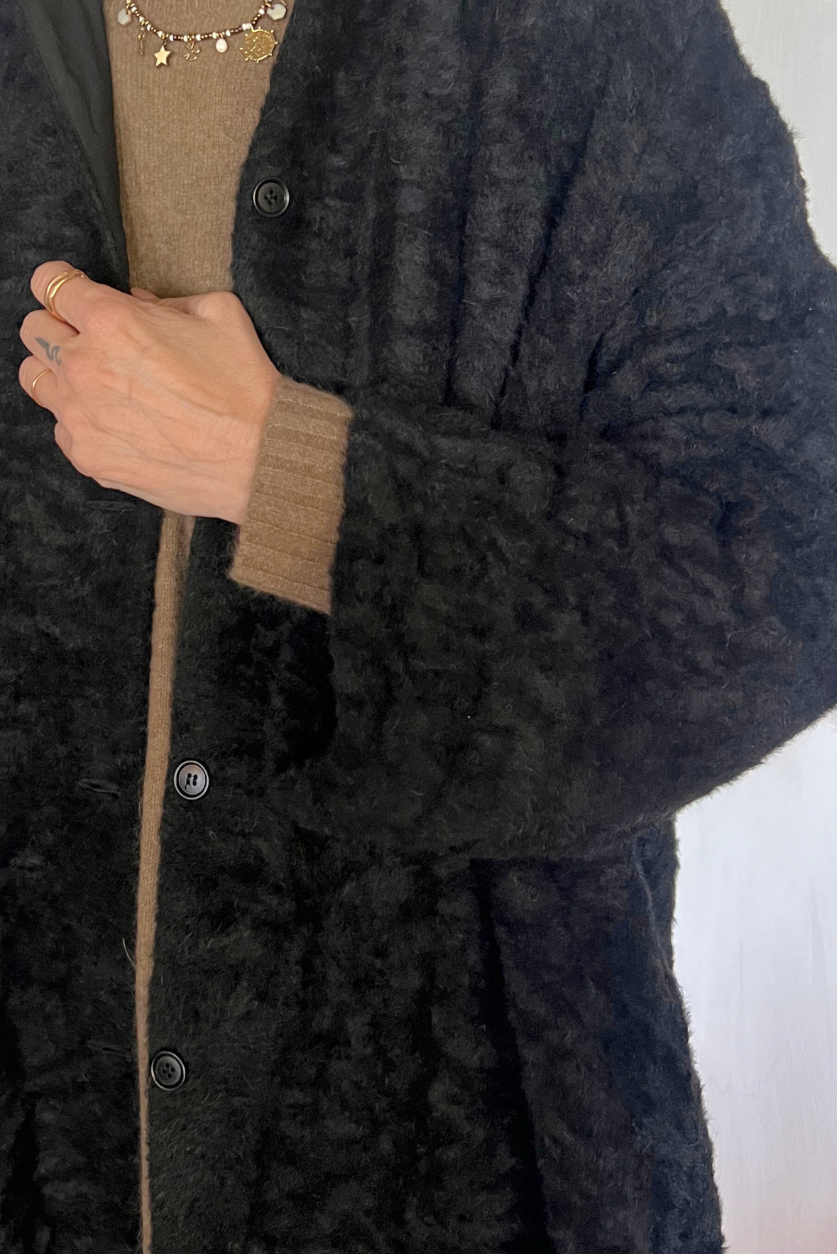 Cappotto over in lana effetto pelliccia