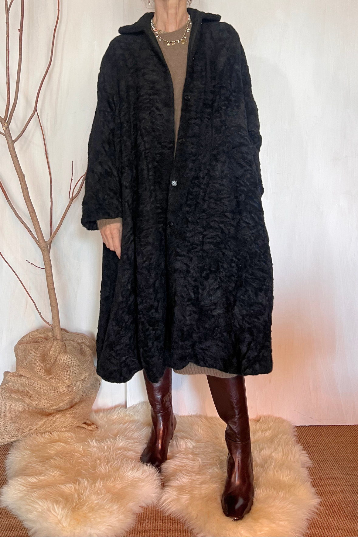 Cappotto over in lana effetto pelliccia
