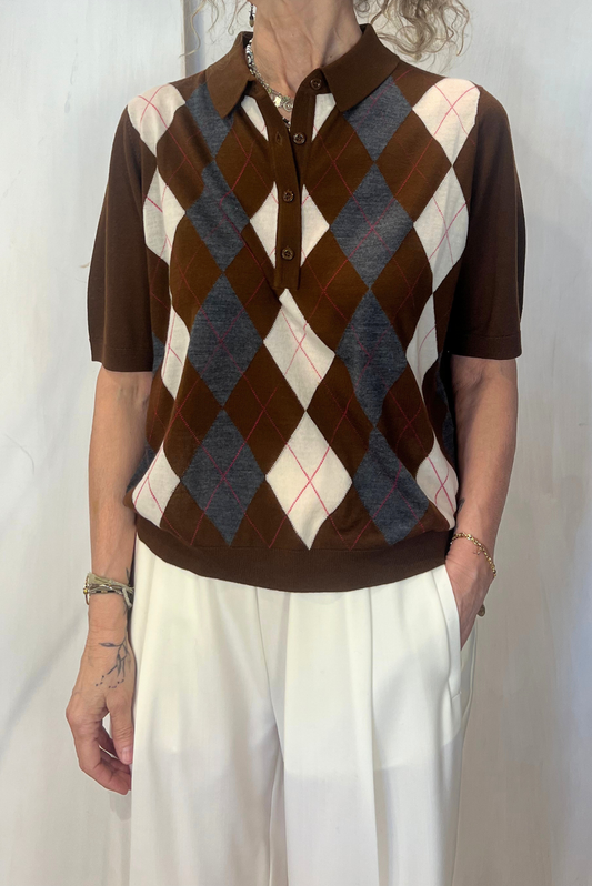 Polo in maglia a rombi