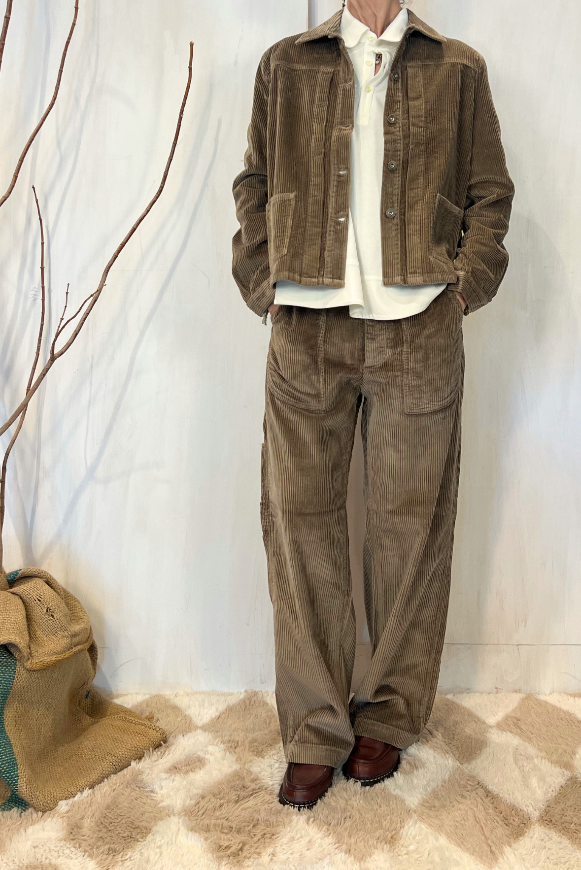 Pantalone fatigue in velluto a costine