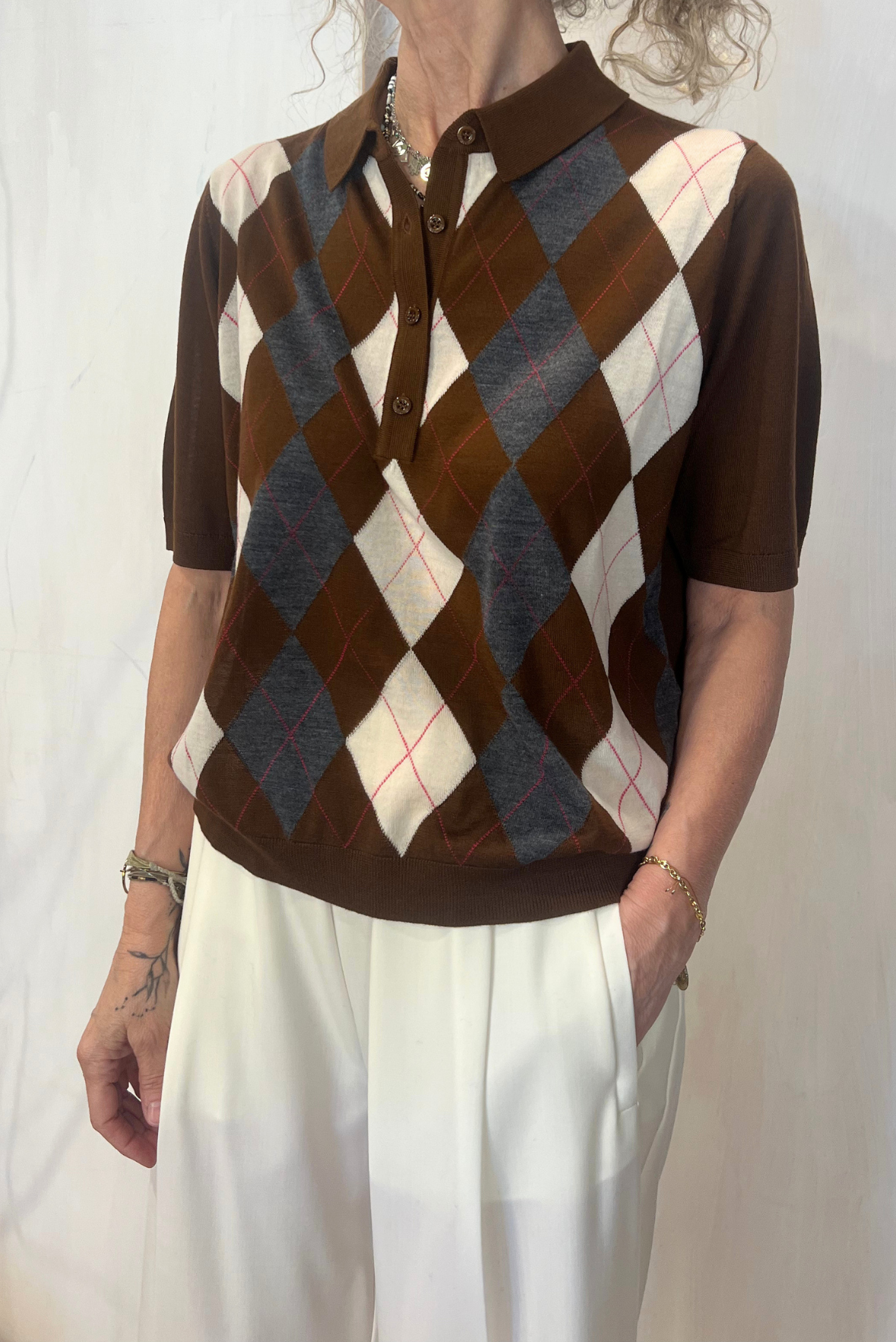 Polo in maglia a rombi