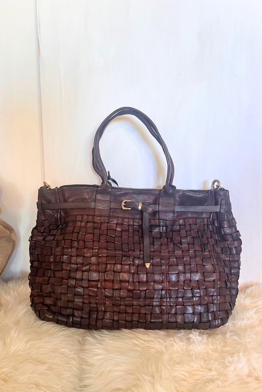 Shopper pelle intrecciata grande