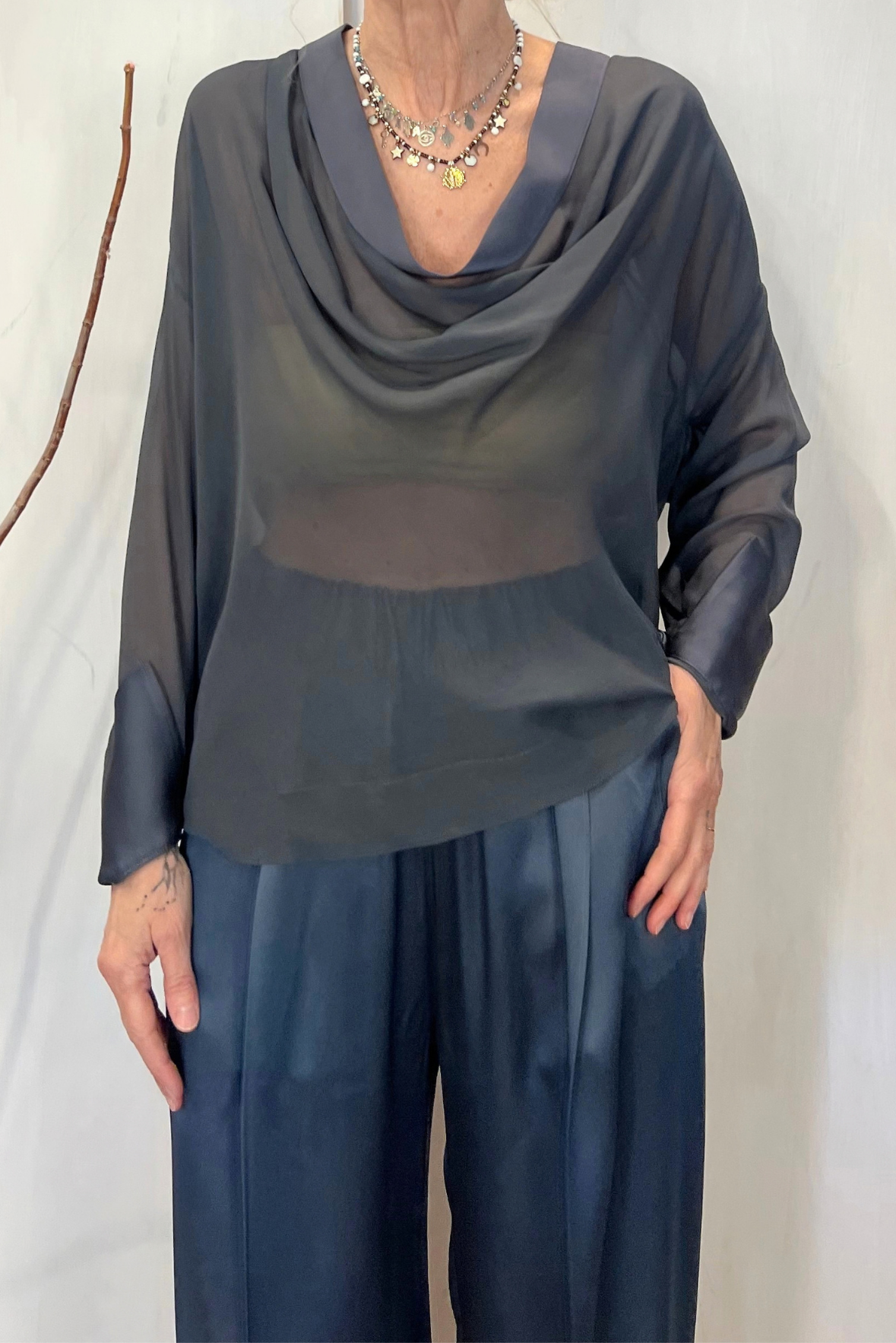 Top drappeggiato misto seta