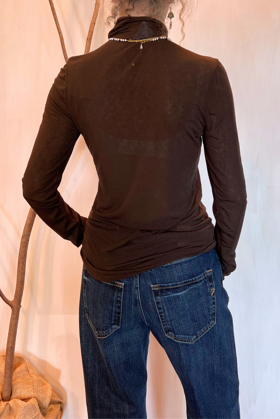 T-shirt collo alto viscosa e seta