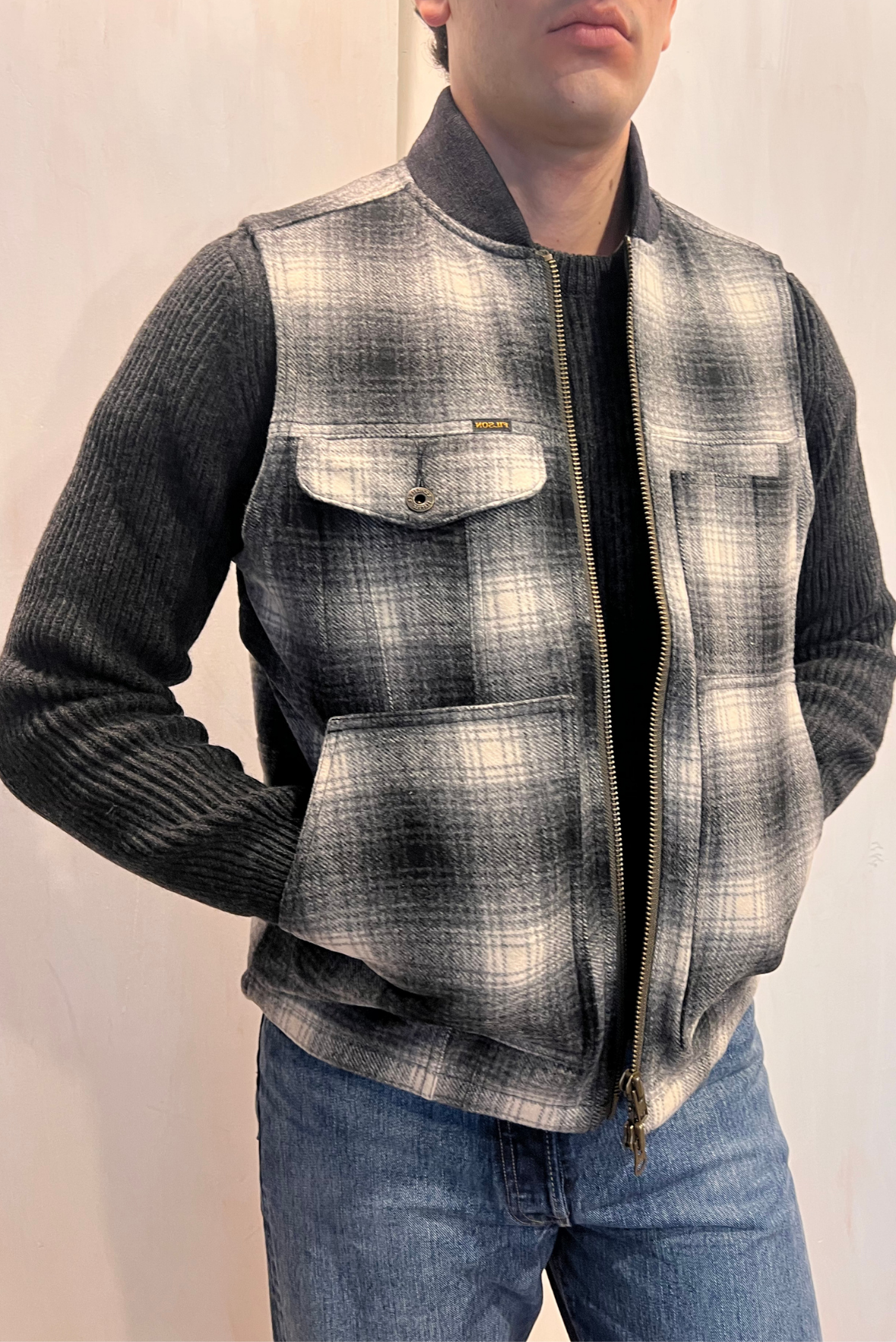 Gilet check misto lana