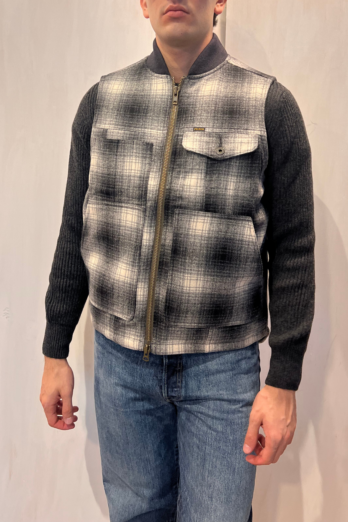 Gilet check misto lana