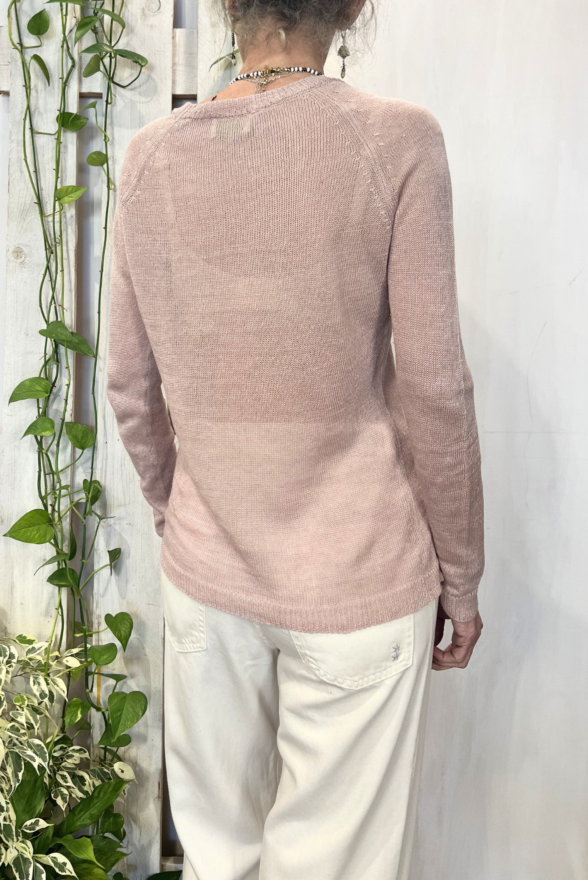 Maglia a giro in lino e seta