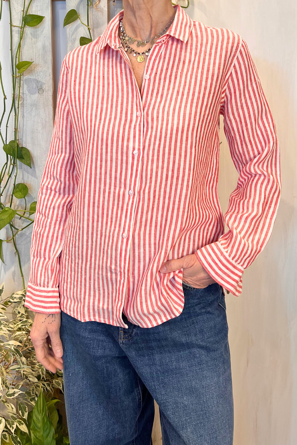 Camicia in lino a righe