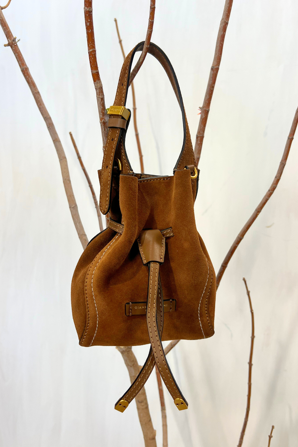 Secchiello Sienna in pelle scamosciata