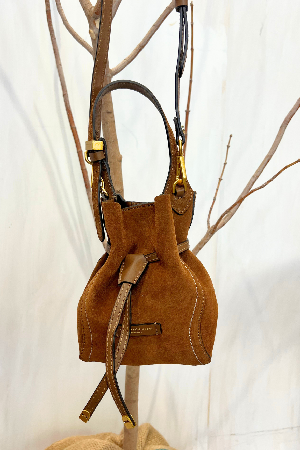 Secchiello Sienna in pelle scamosciata