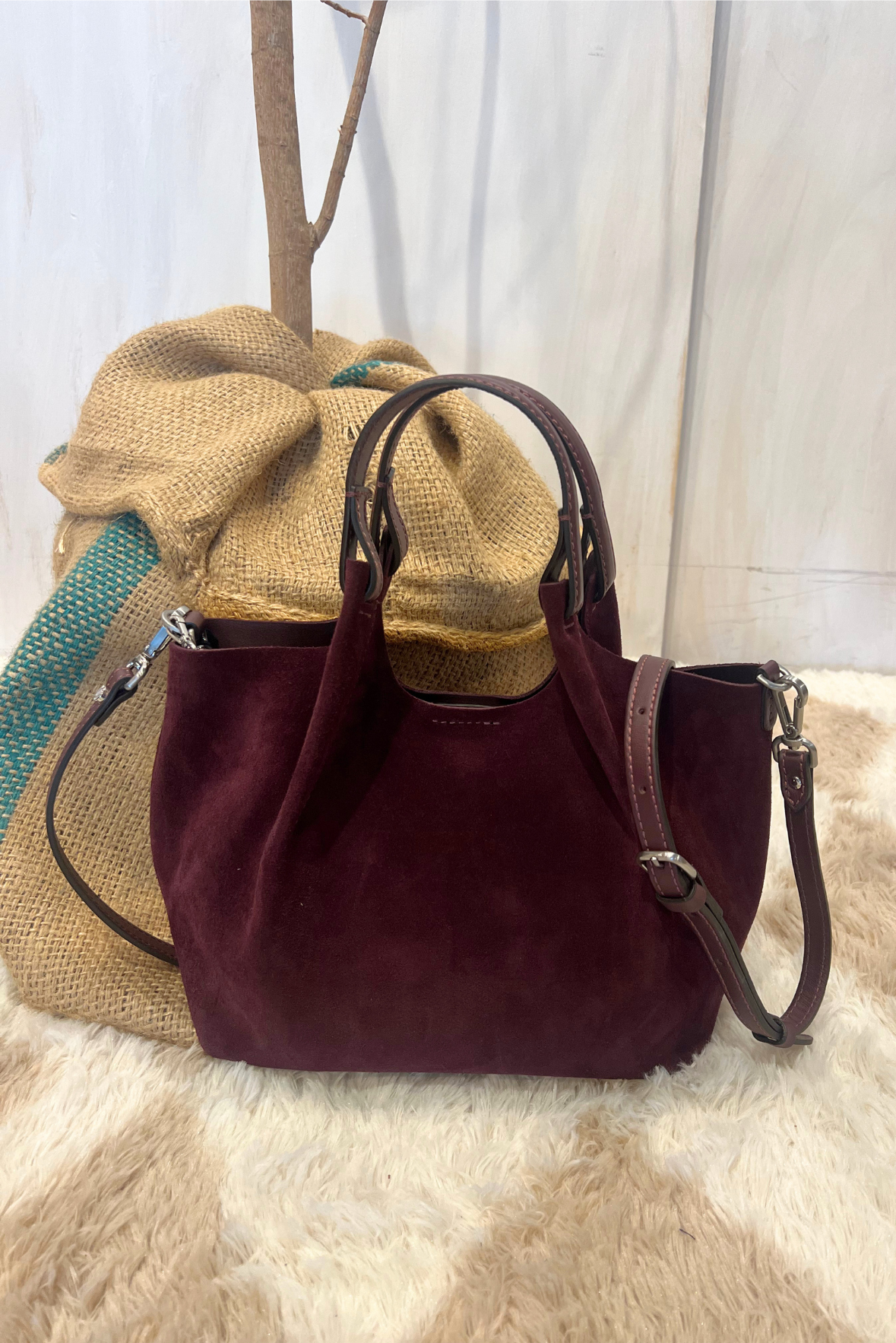 Shopping Due piccola in pelle scamosciata