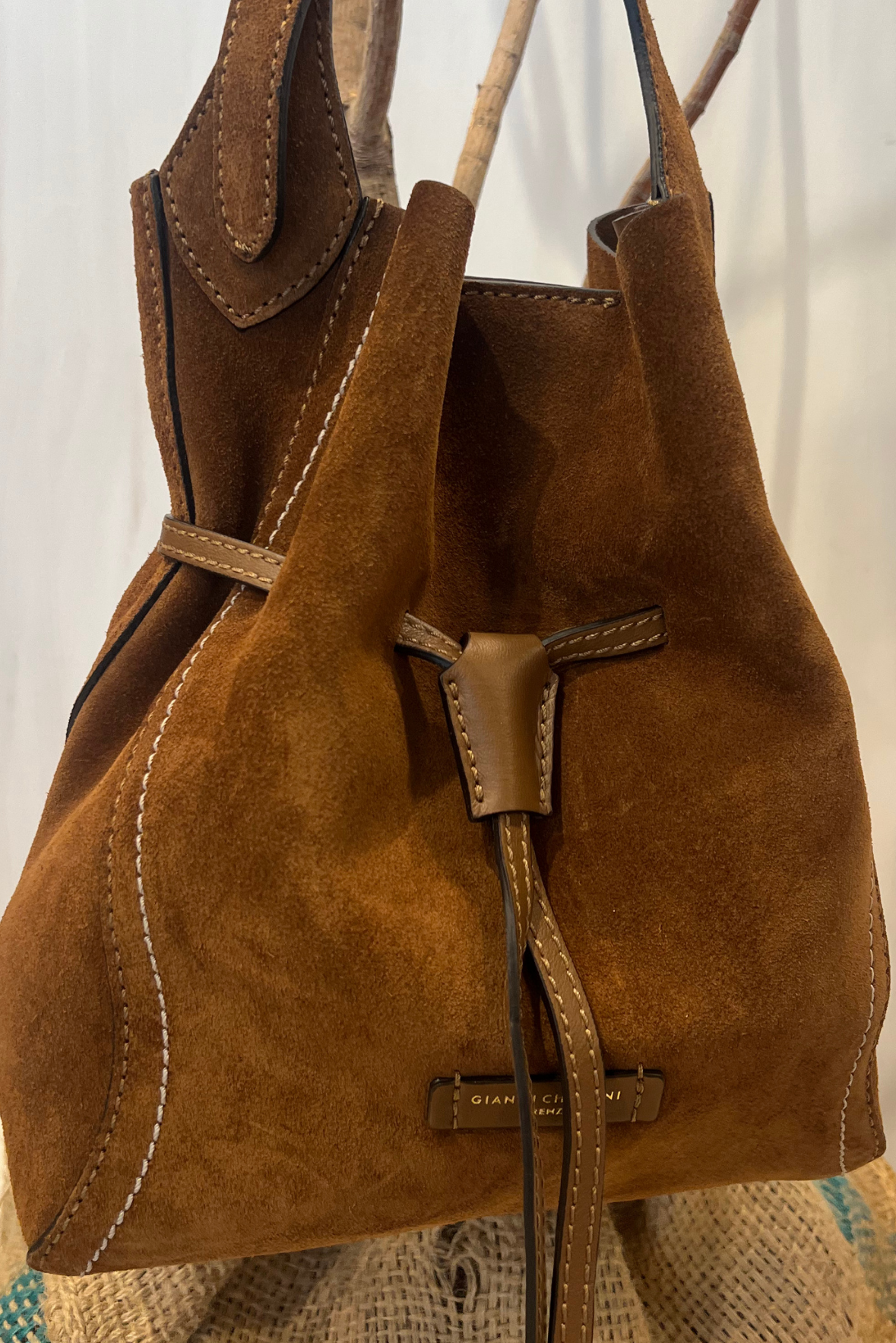 Secchiello Sienna in pelle scamosciata
