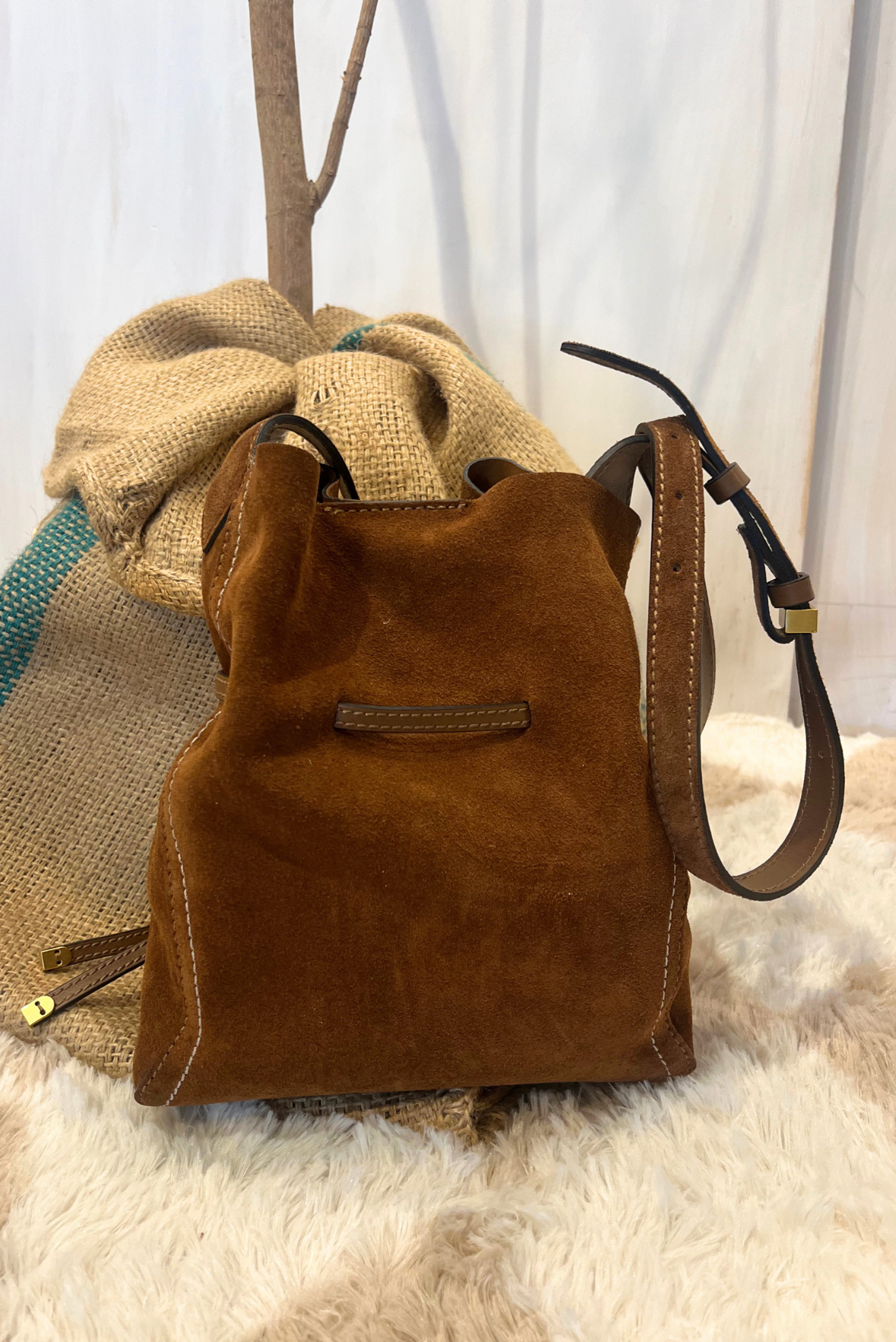 Secchiello Sienna in pelle scamosciata