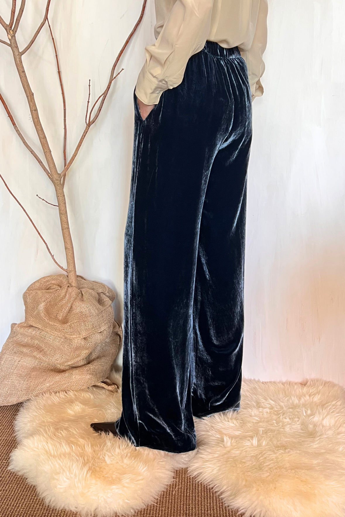 Pantalone in velluto misto seta