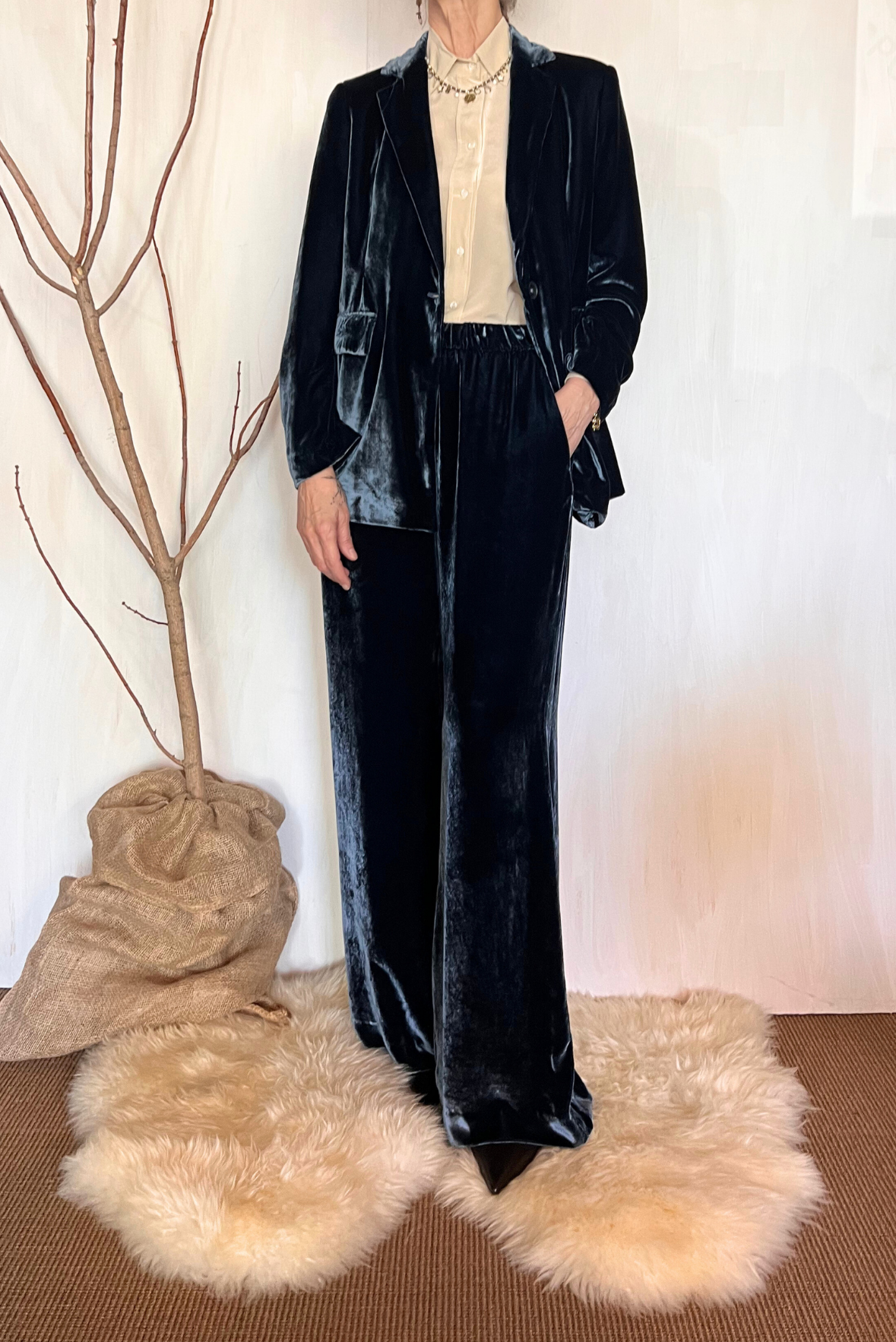 Pantalone in velluto misto seta