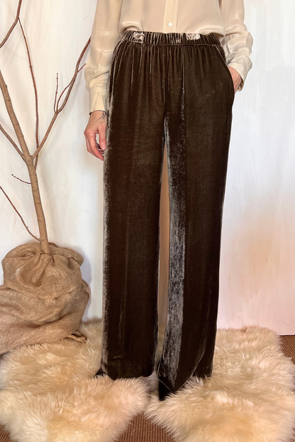 Pantalone in velluto misto seta