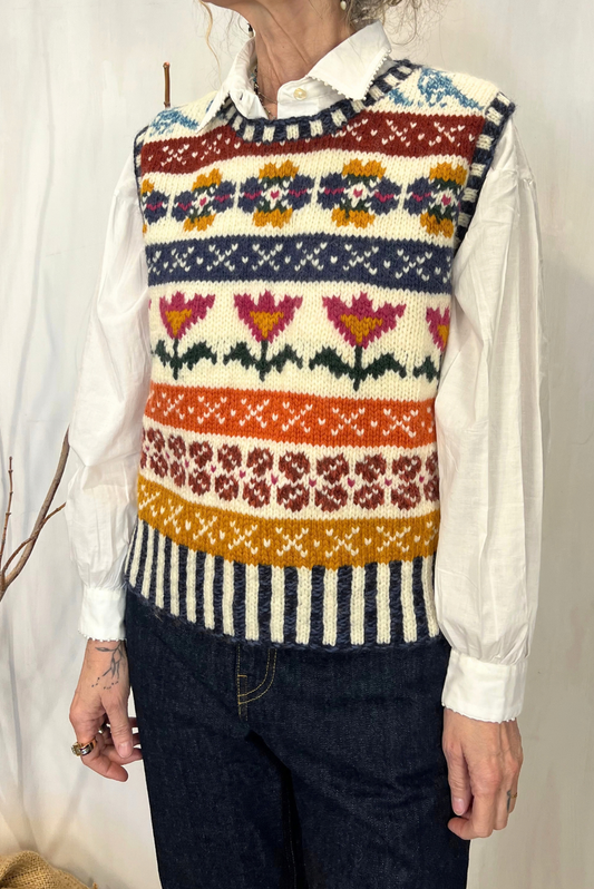 Gilet jaquard in lana merino