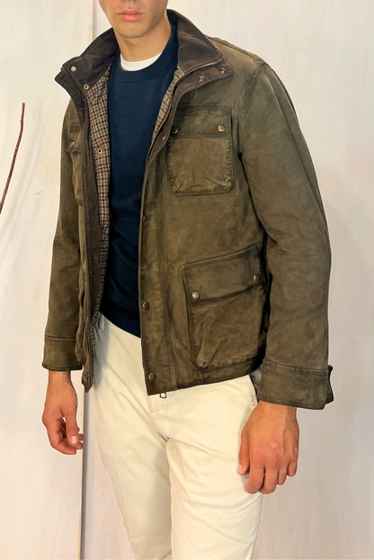 Field Jacket in pelle scamosciata