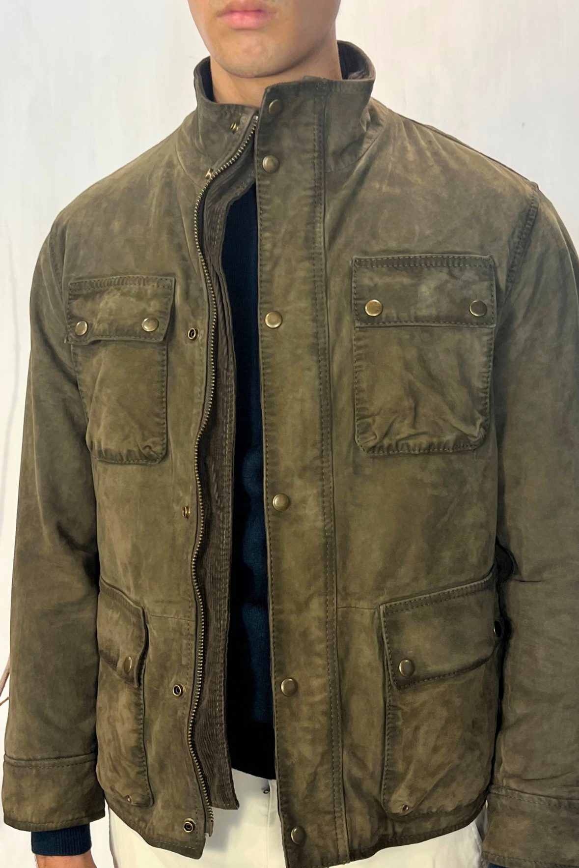 Field Jacket in pelle scamosciata